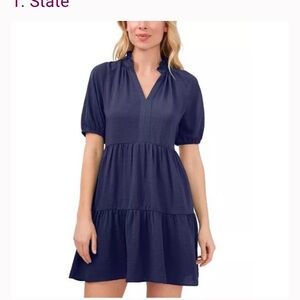 1.State Womens Blue Tiered Ruffle Party Cocktail Wrap Dress NWT XL